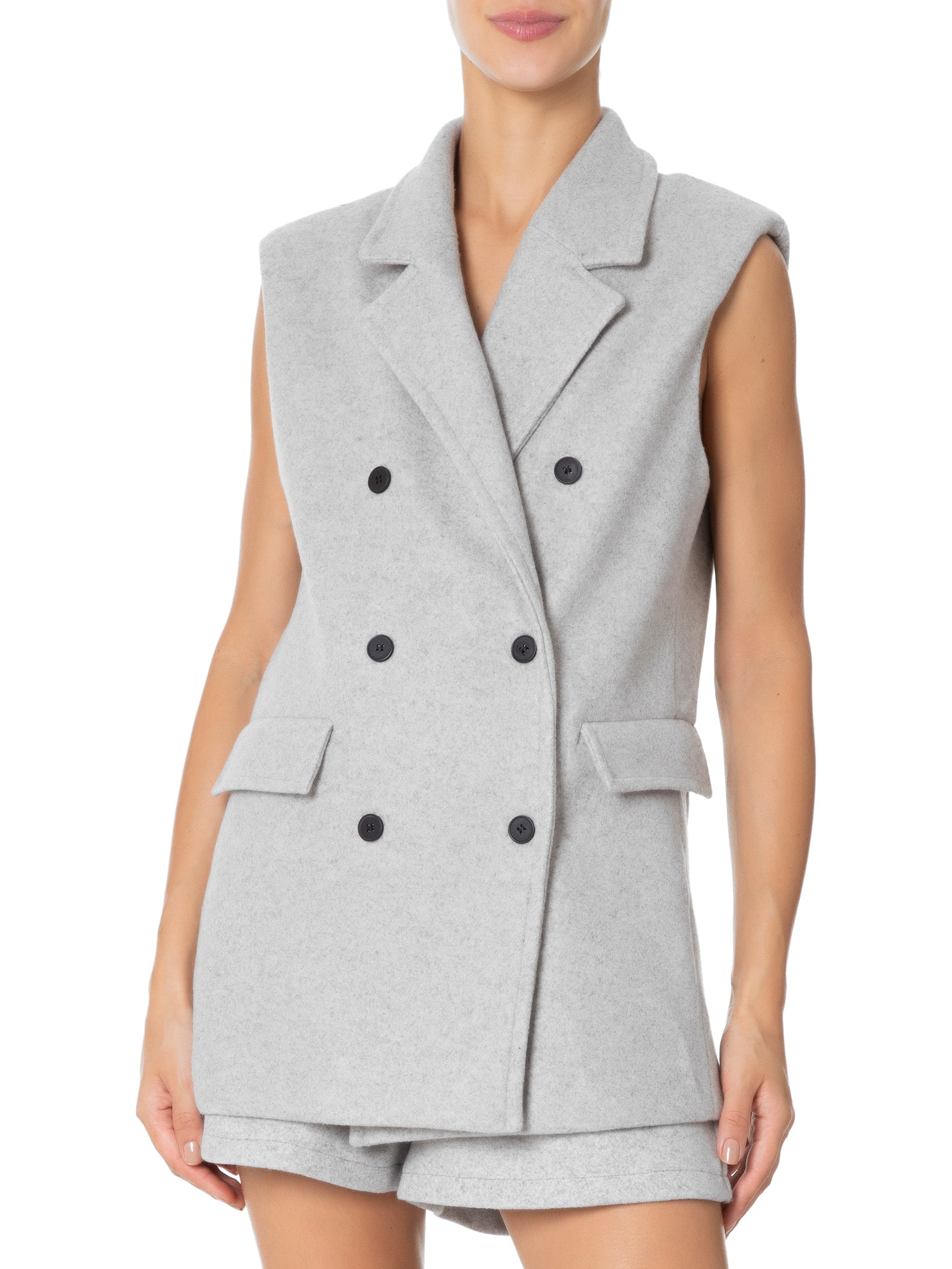 Colete Feminino Alongado Cinza Market 33