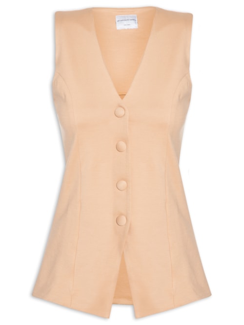 Colete Feminino Alongado Com Botões - Bege