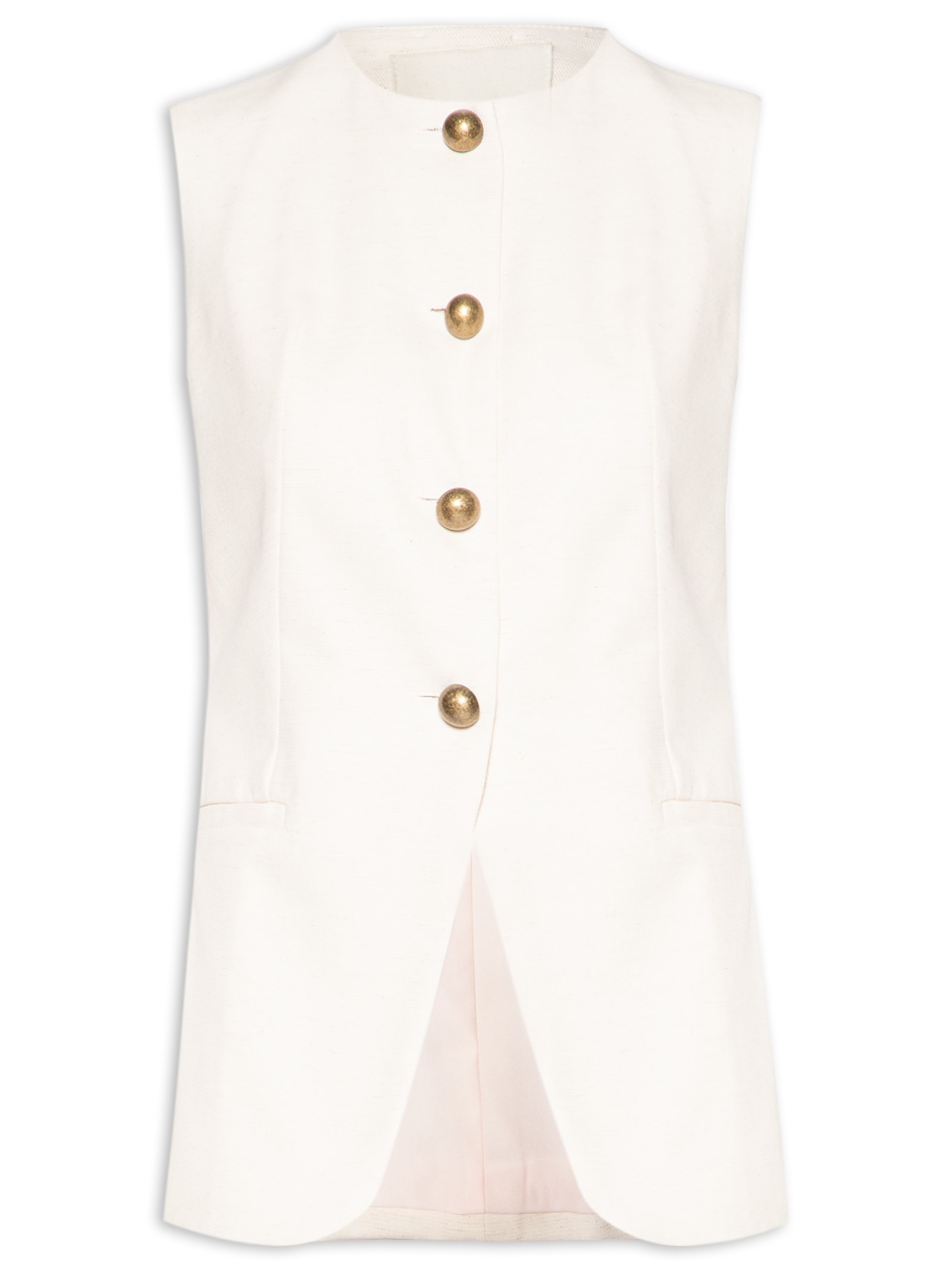 Colete Feminino Alongado Com Linho Off White Lança Perfume