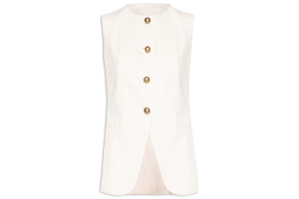 Colete Feminino Alongado Com Linho - Off White