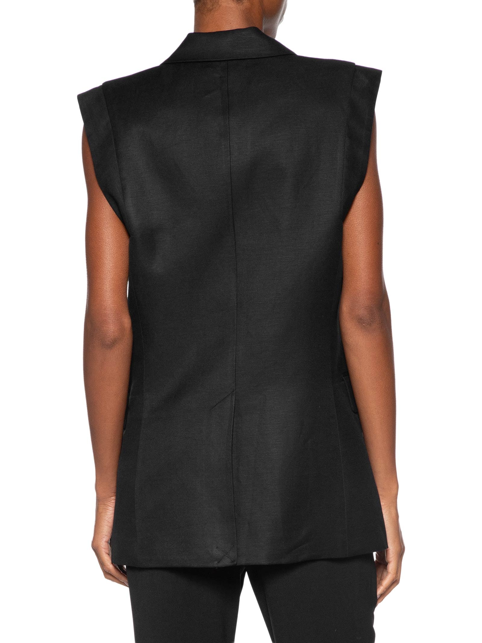 Colete Feminino Alongado Com Linho Preto Animale