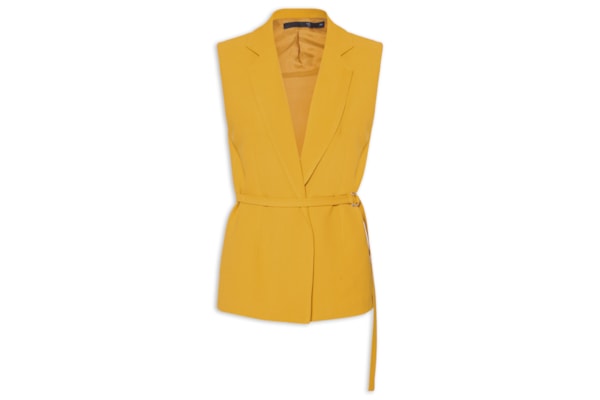 Colete Feminino Alongado Em Crepe - Amarelo