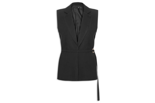 Colete Feminino Alongado Em Crepe - Preto