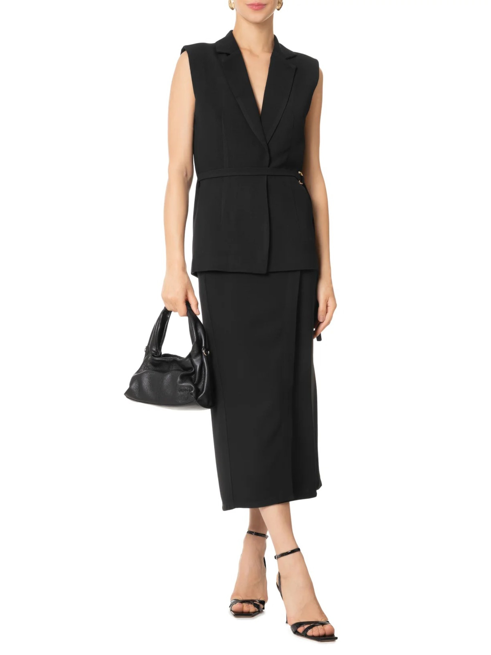 Colete Feminino Alongado Em Crepe Preto '2Essential
