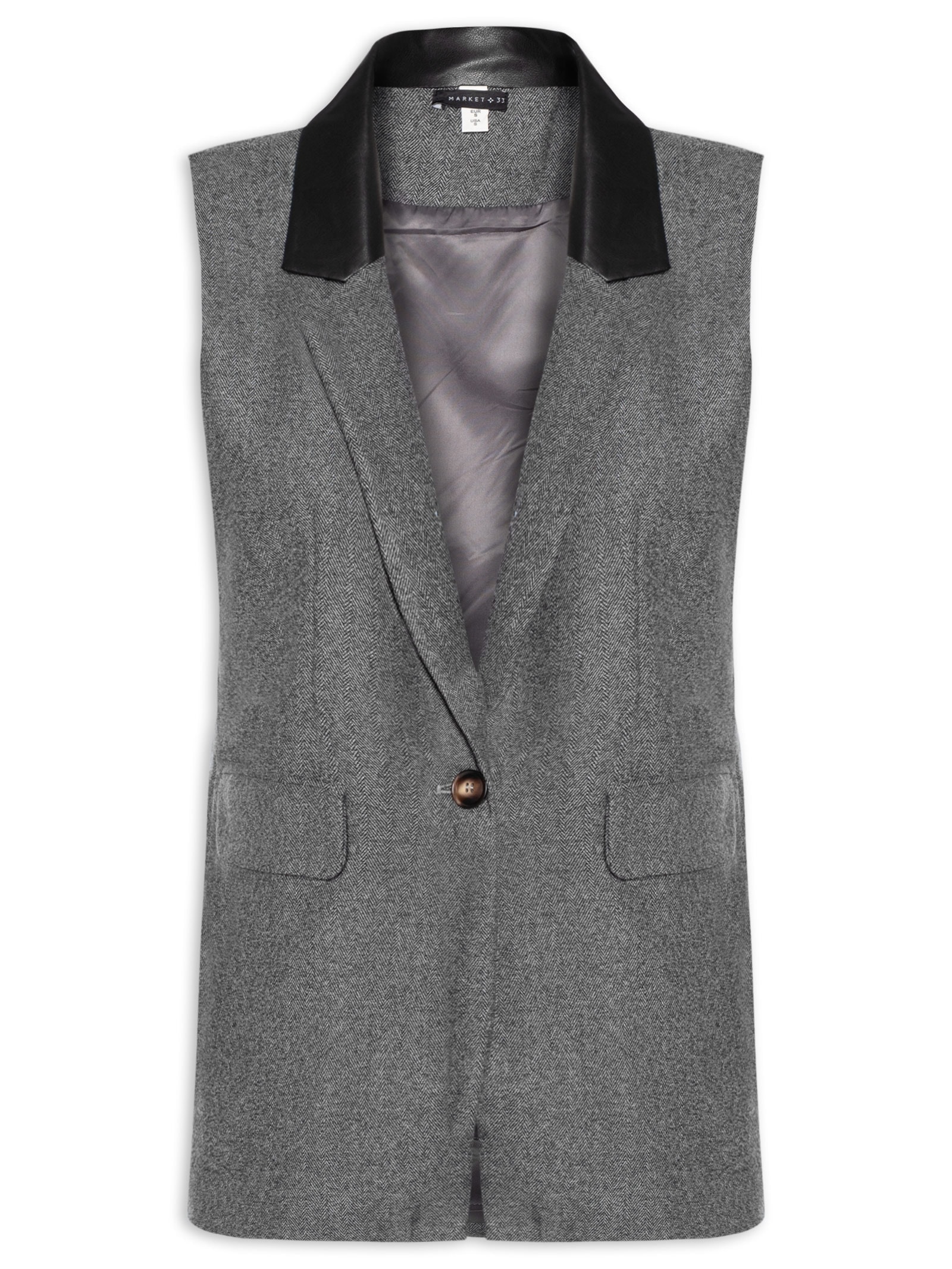 Colete Feminino  Alongado Preto Market 33