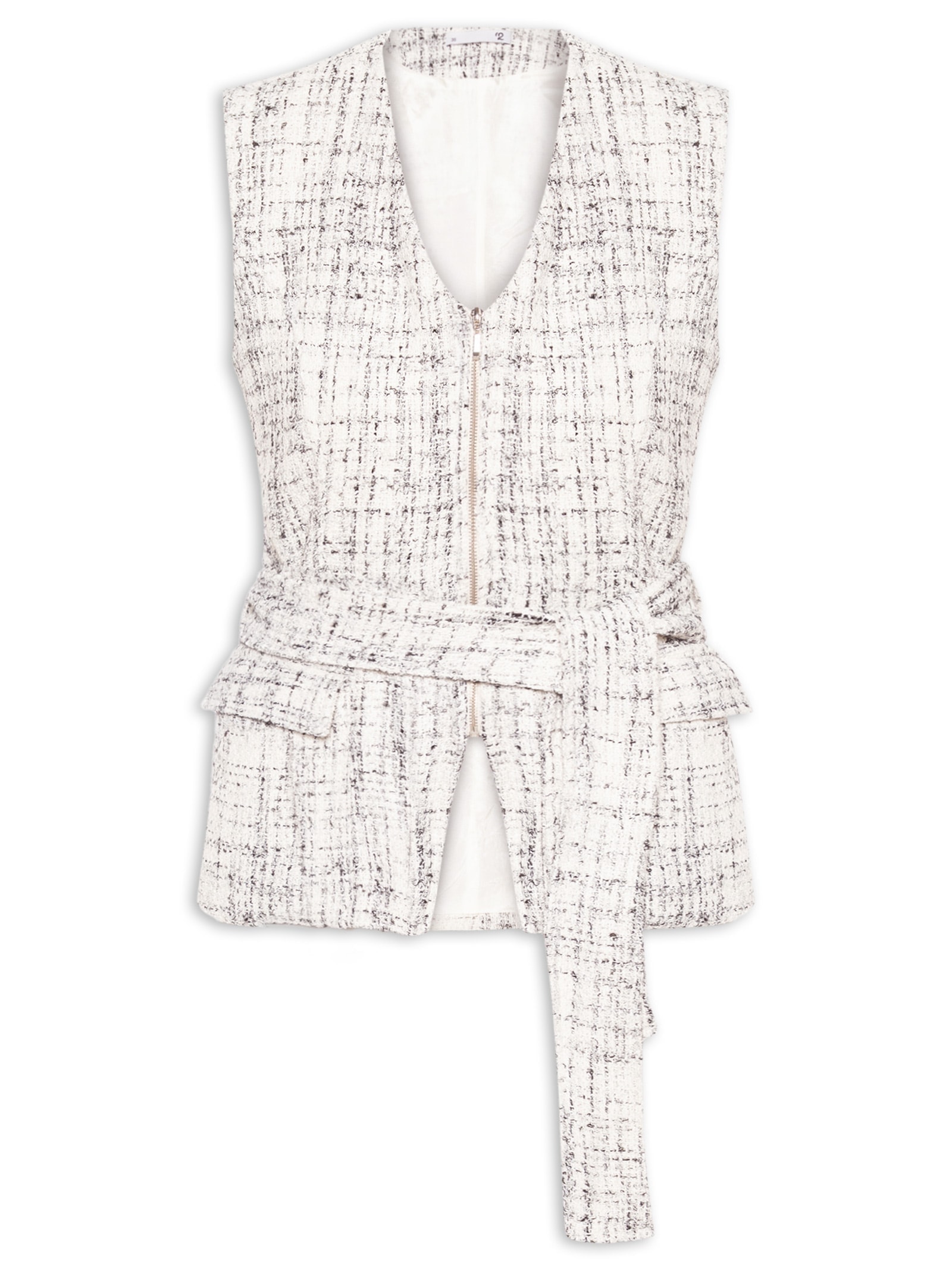 Colete Feminino Amplo Em Tweed Off White '2Essential