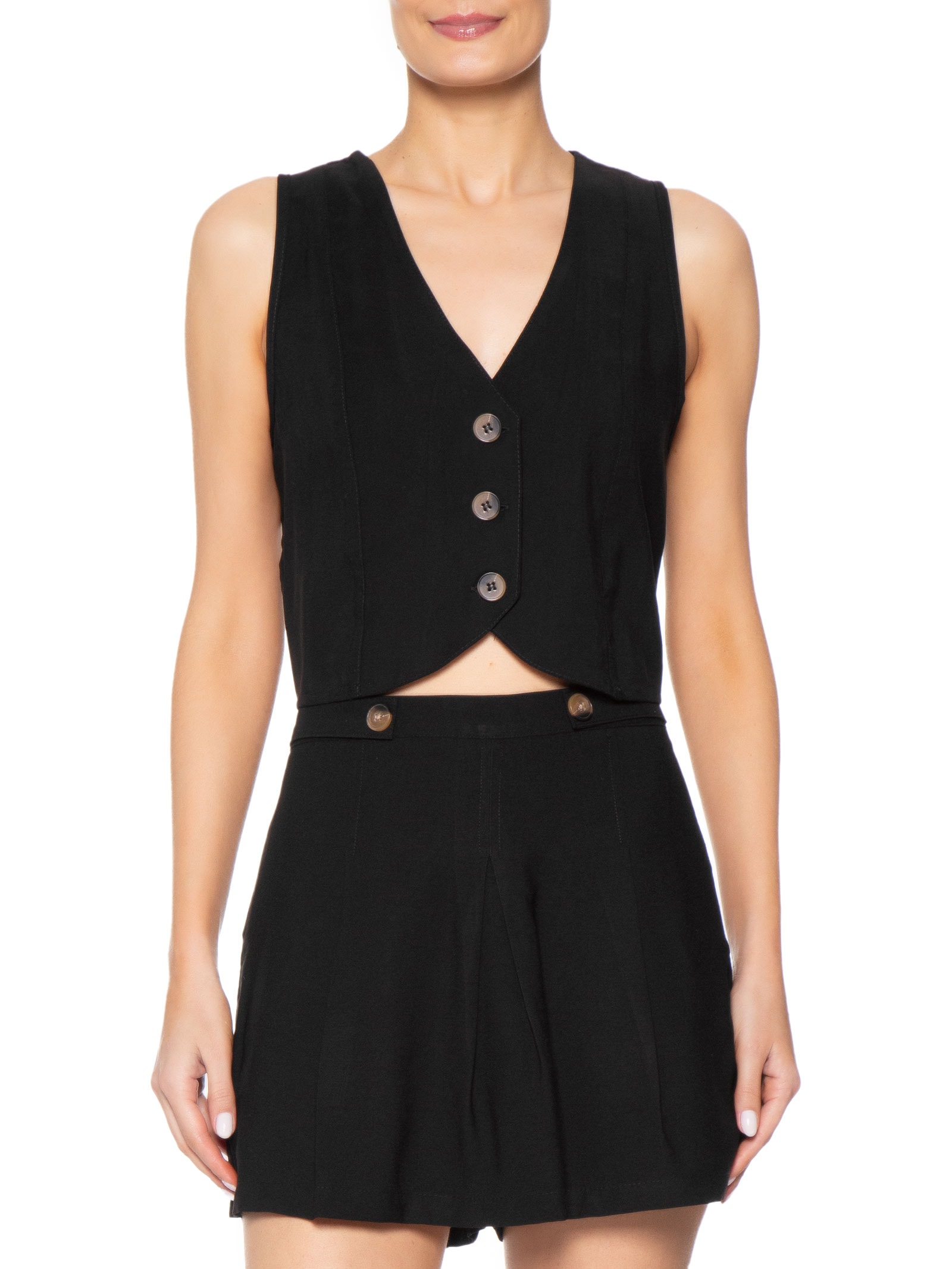 Colete Feminino Básico Decote V Preto Basiq