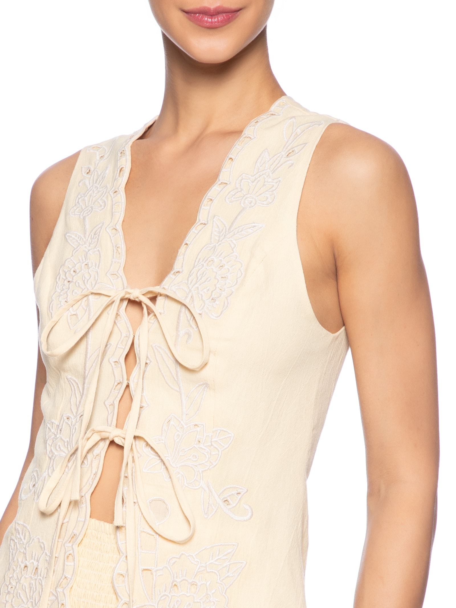 Colete Feminino Bordado Artesanal Amarelo Farm
