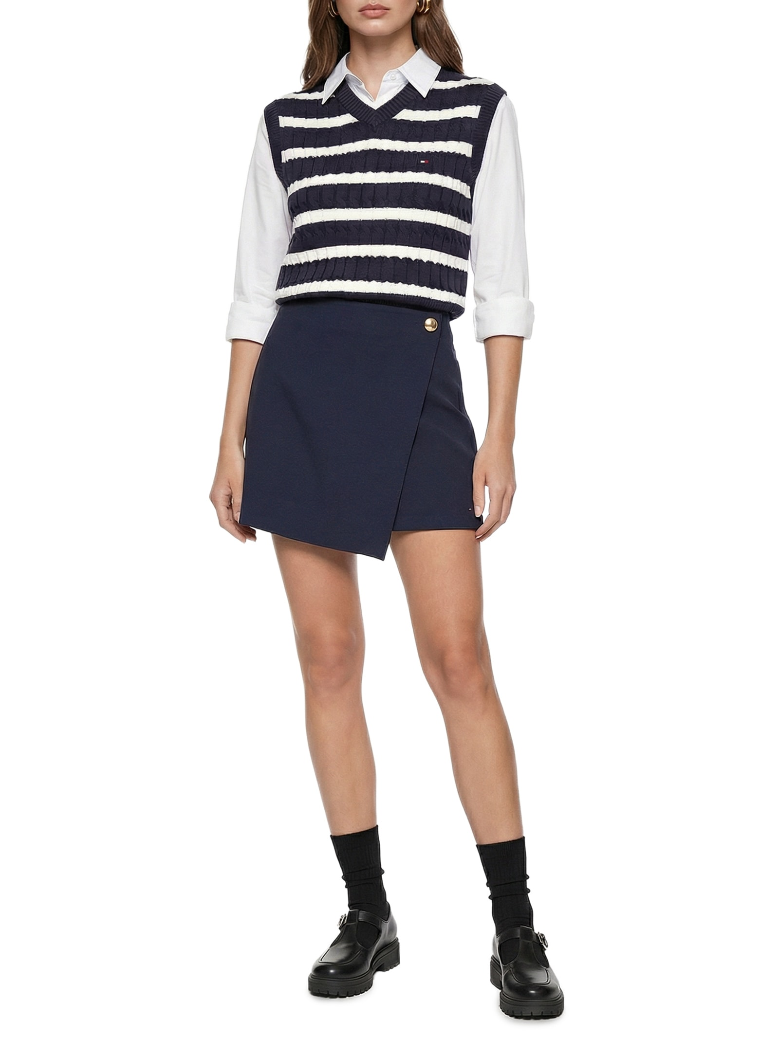 Colete Feminino Co Cable Mid V-Neck Vest Azul Tommy Hilfiger