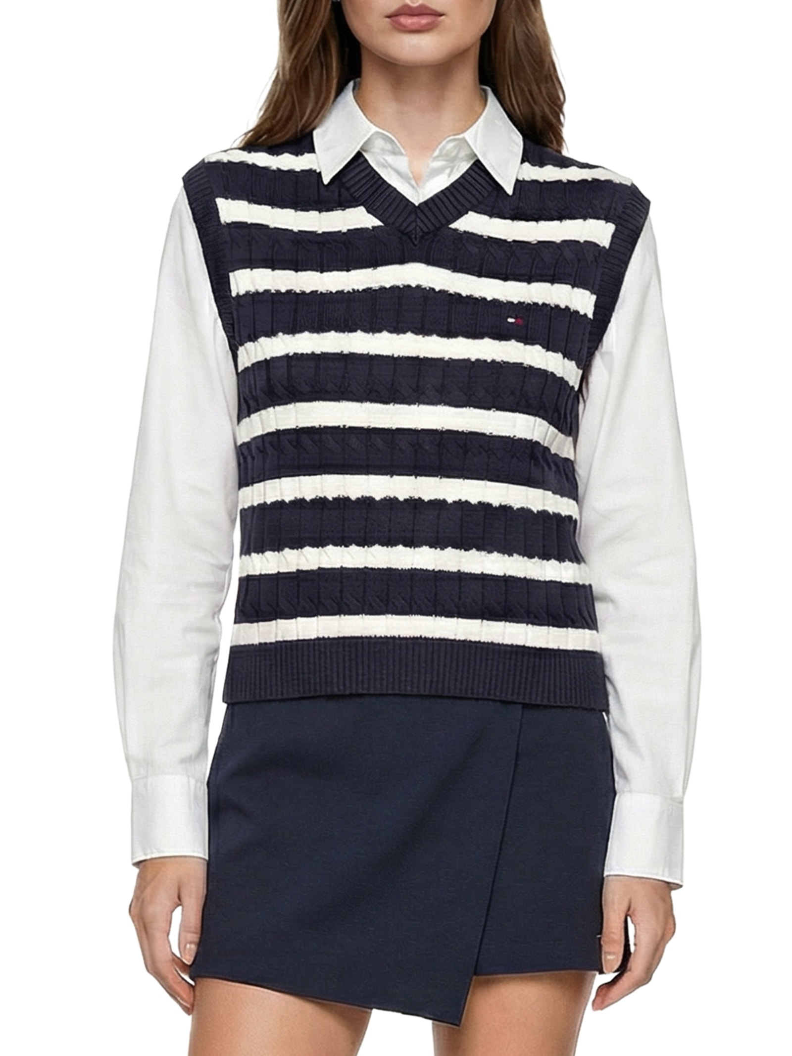 Colete Feminino Co Cable Mid V-Neck Vest Preto Tommy Hilfiger