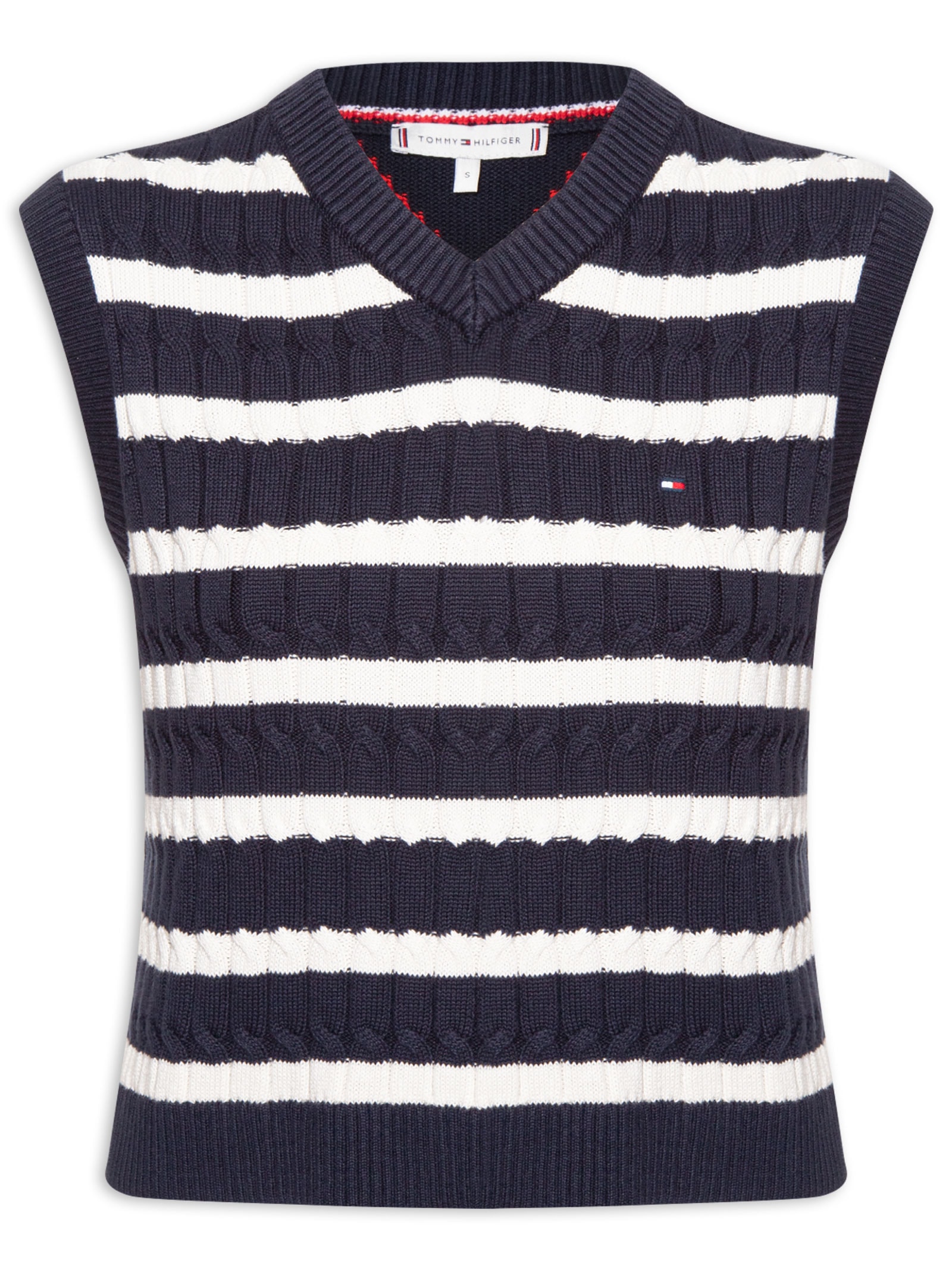 Colete Feminino Co Cable Mid V-Neck Vest Preto Tommy Hilfiger