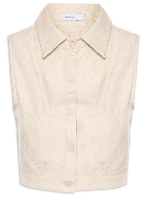 Colete Feminino Com Bolso – Bege