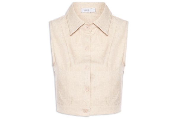 Colete Feminino Com Bolso - Bege