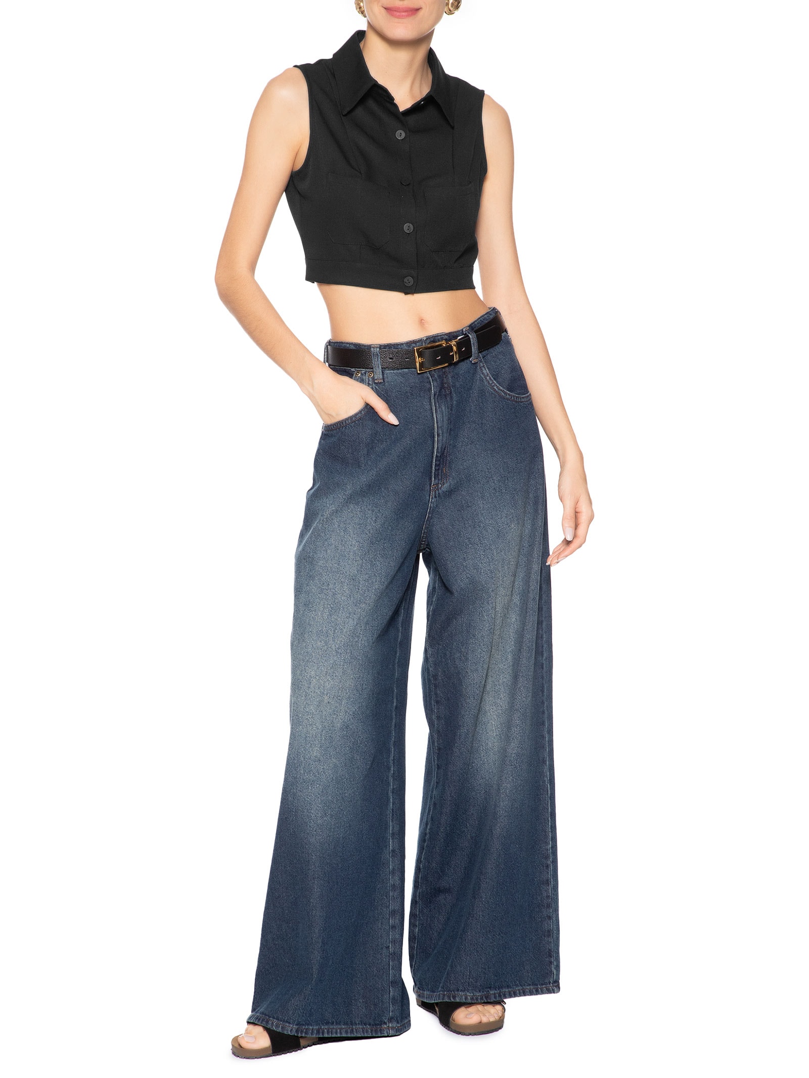 Colete Feminino Com Bolso Preto Basiq