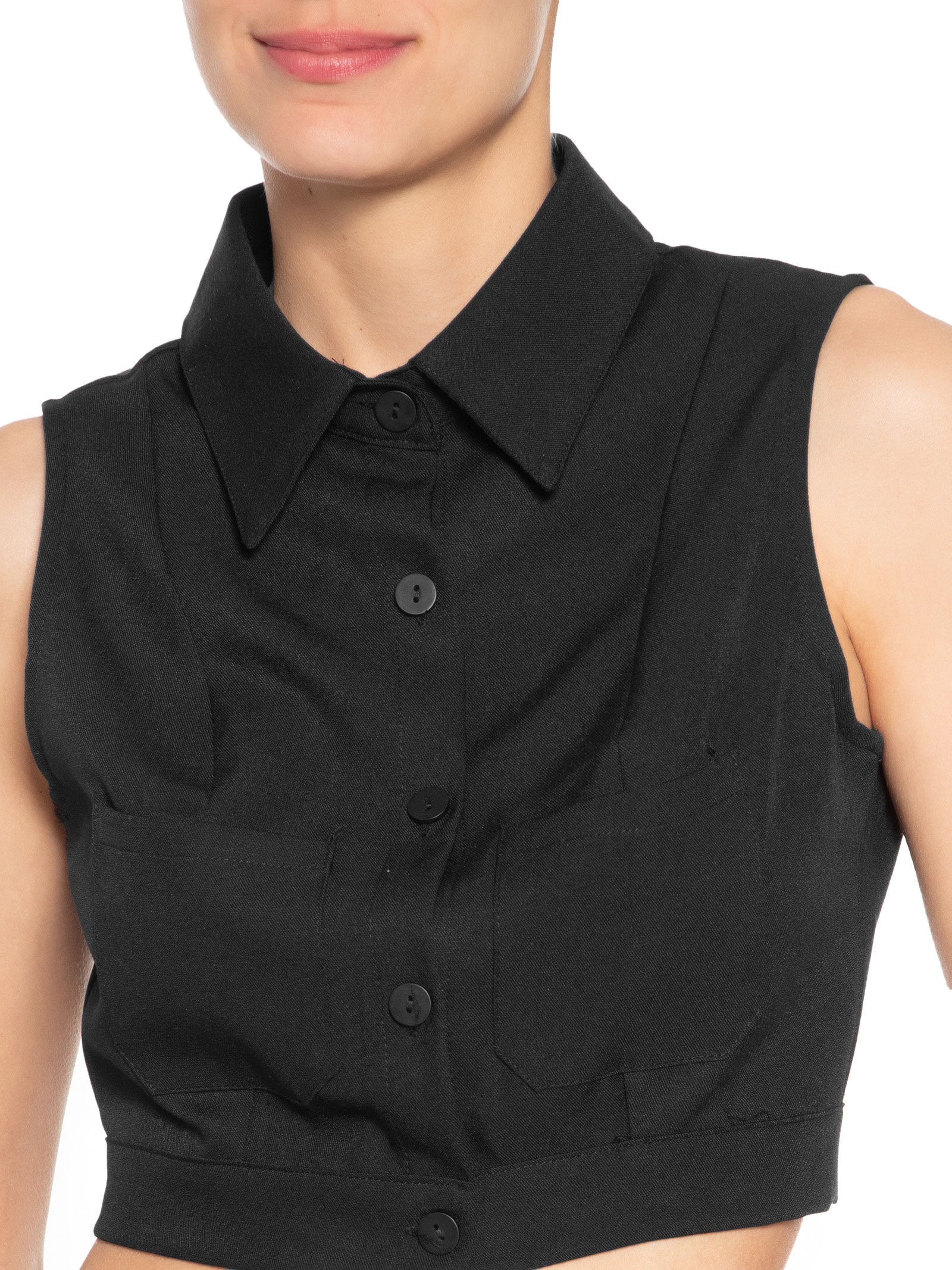 Colete Feminino Com Bolso Preto Basiq