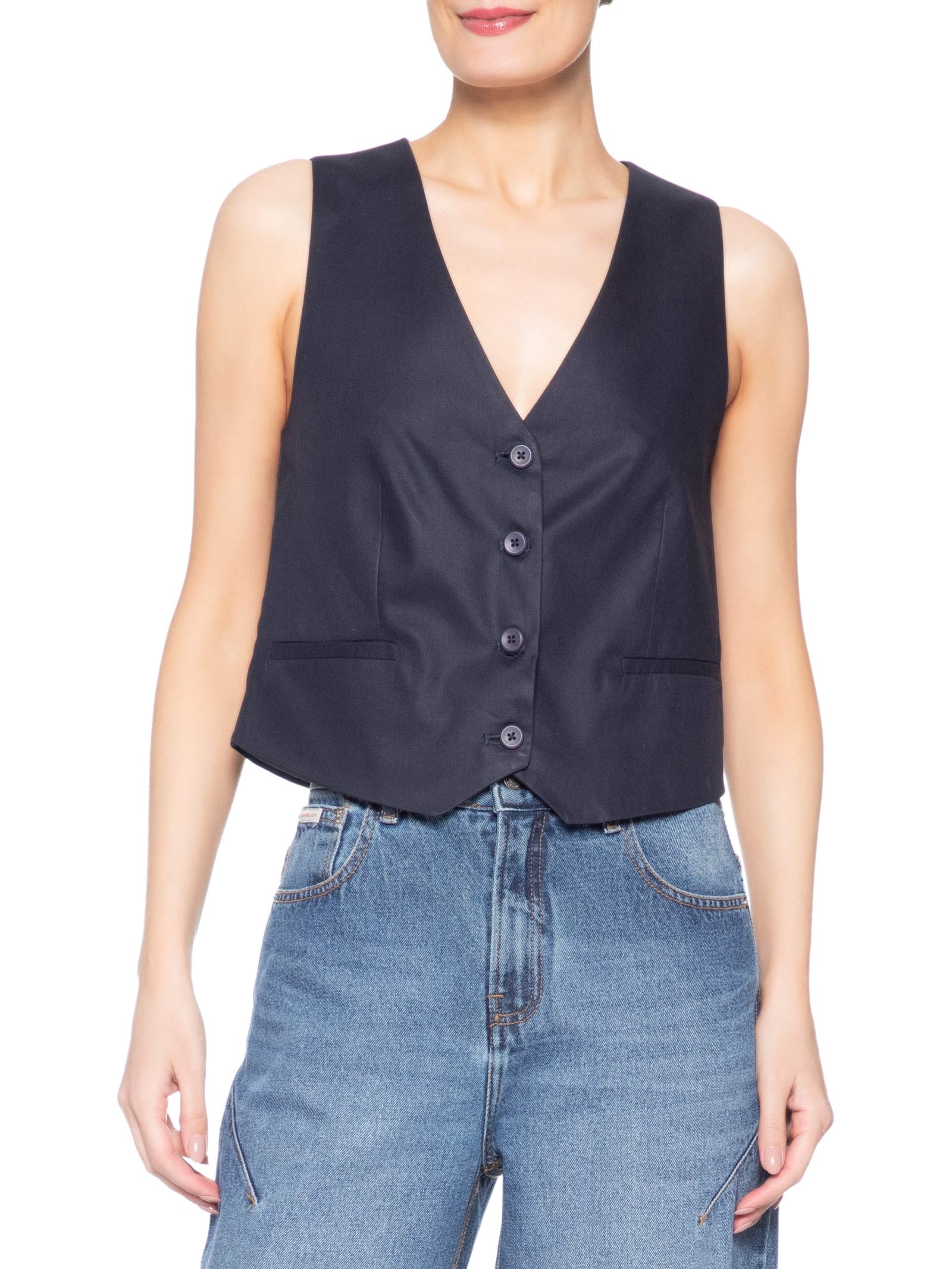 Colete Feminino Com Detalhe de Prega – Azul Calvin Klein Jeans
