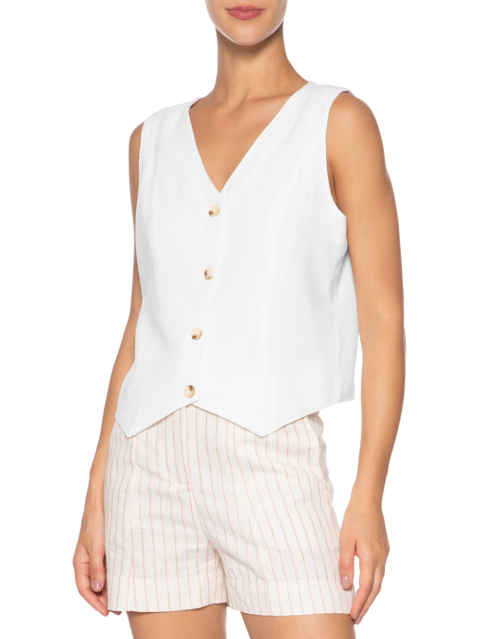 Colete Feminino Com Linho Forrado Branco Basiq