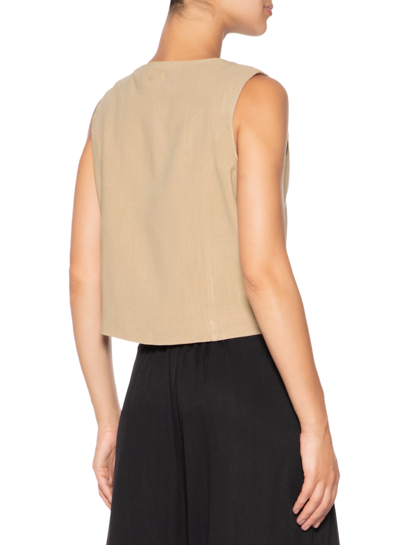 Colete Feminino Com Linho Forrado Marrom Basiq