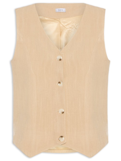 Colete Feminino Com Linho Forrado – Marrom