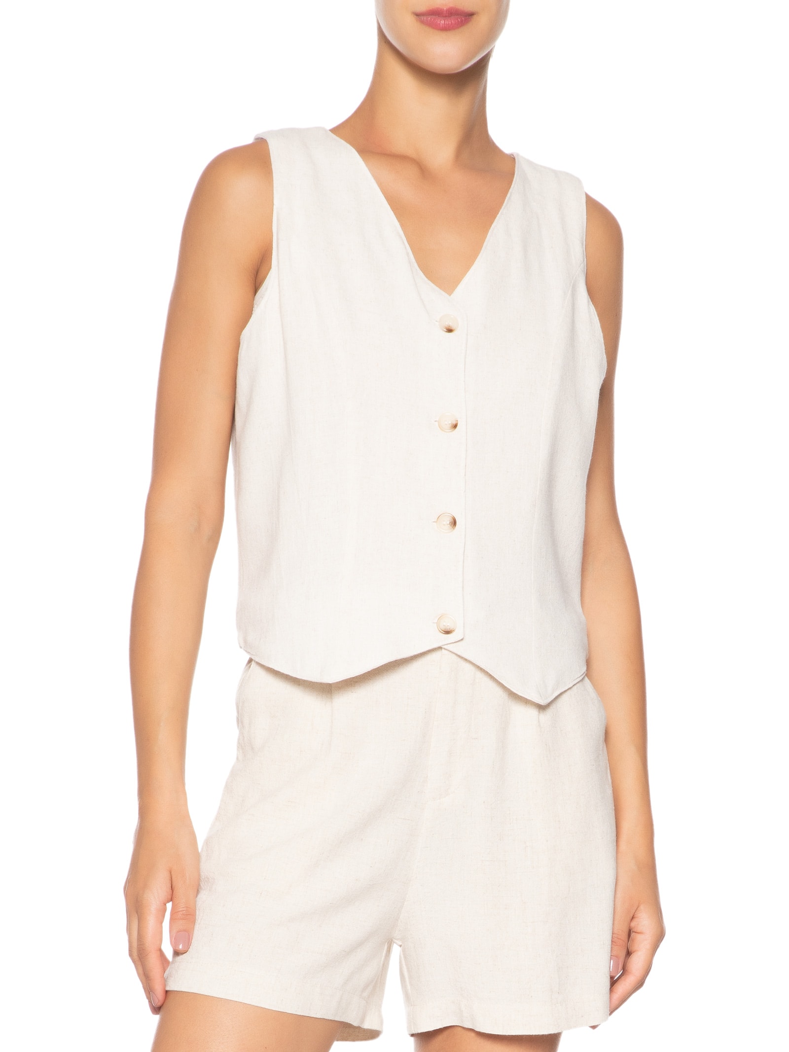 Colete Feminino Com Linho Forrado Off White Basiq