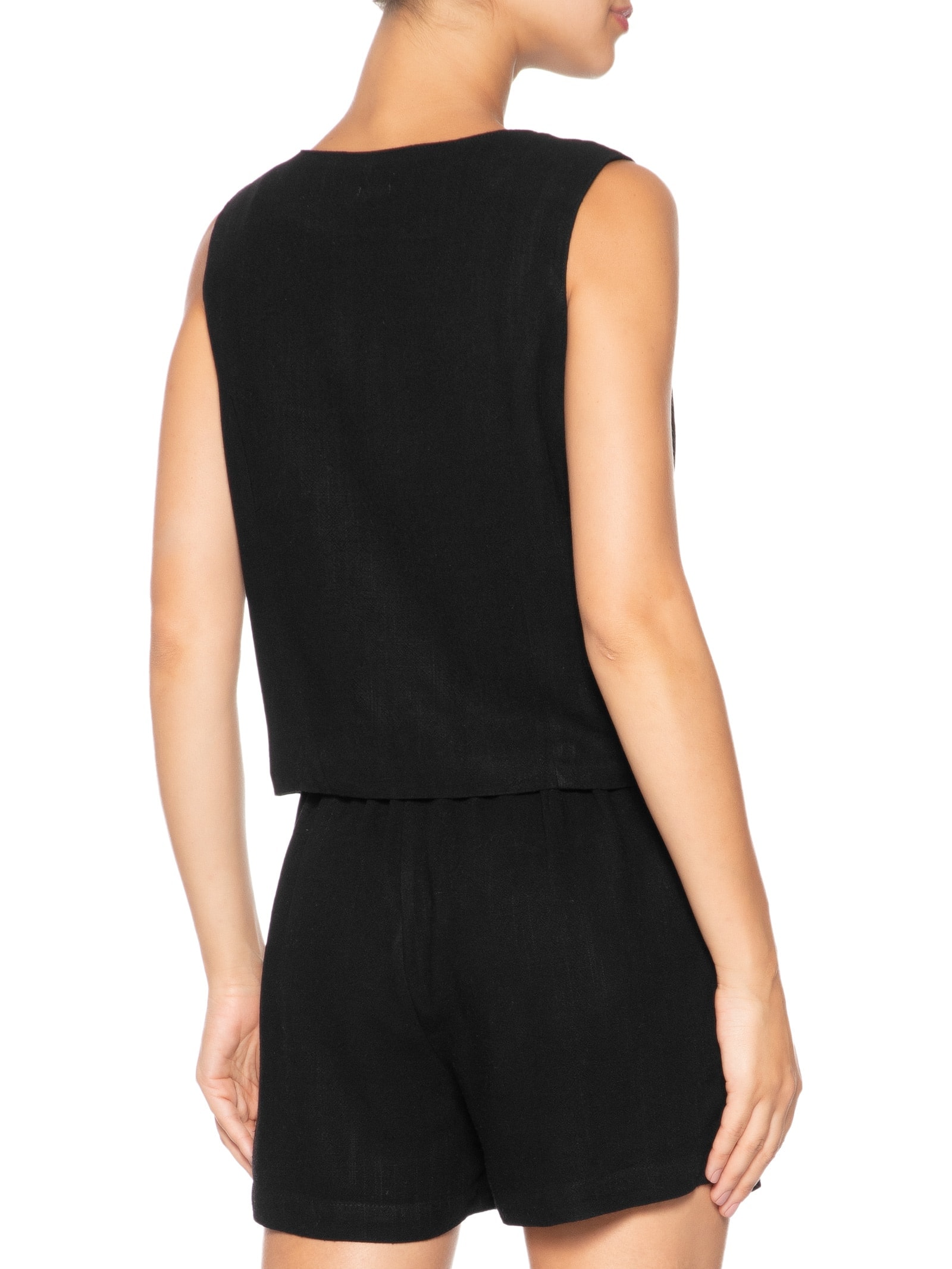 Colete Feminino Com Linho Forrado Preto Basiq