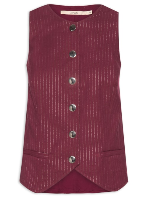 Colete Feminino com Listras Metalizadas – Vinho