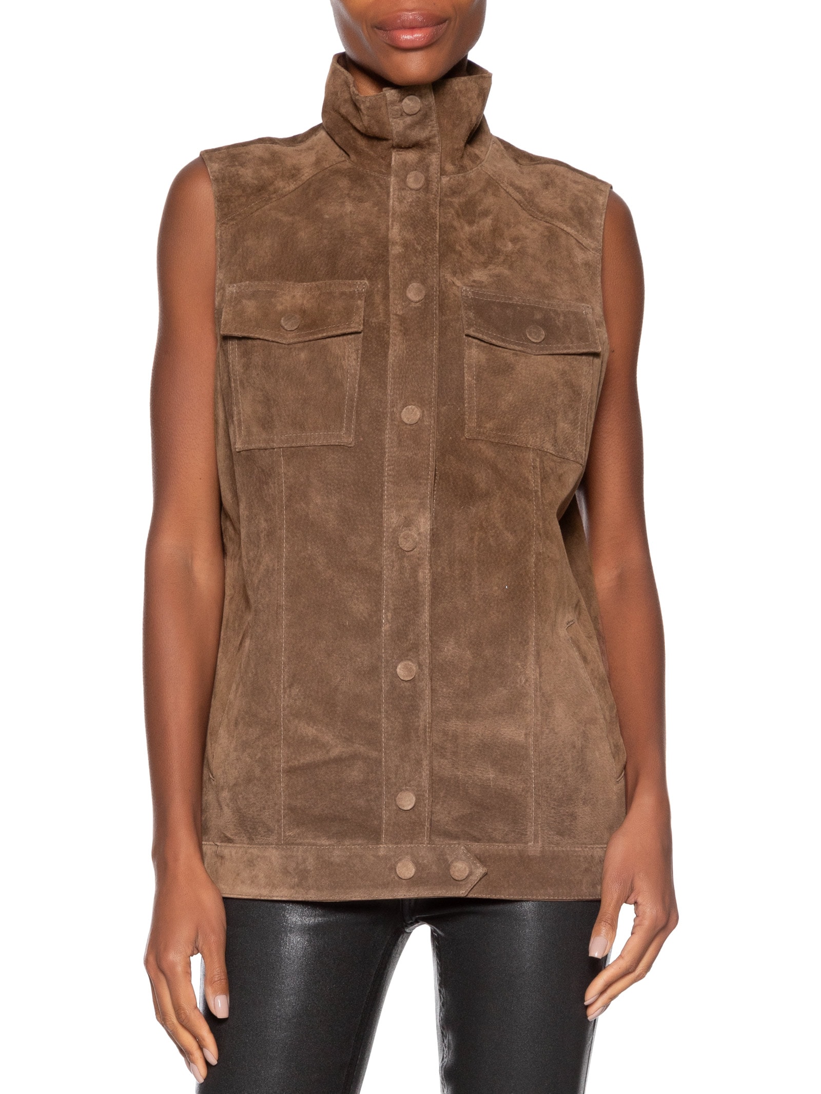 Colete Feminino Couro Infinity Oversized Marrom Studio Kalline