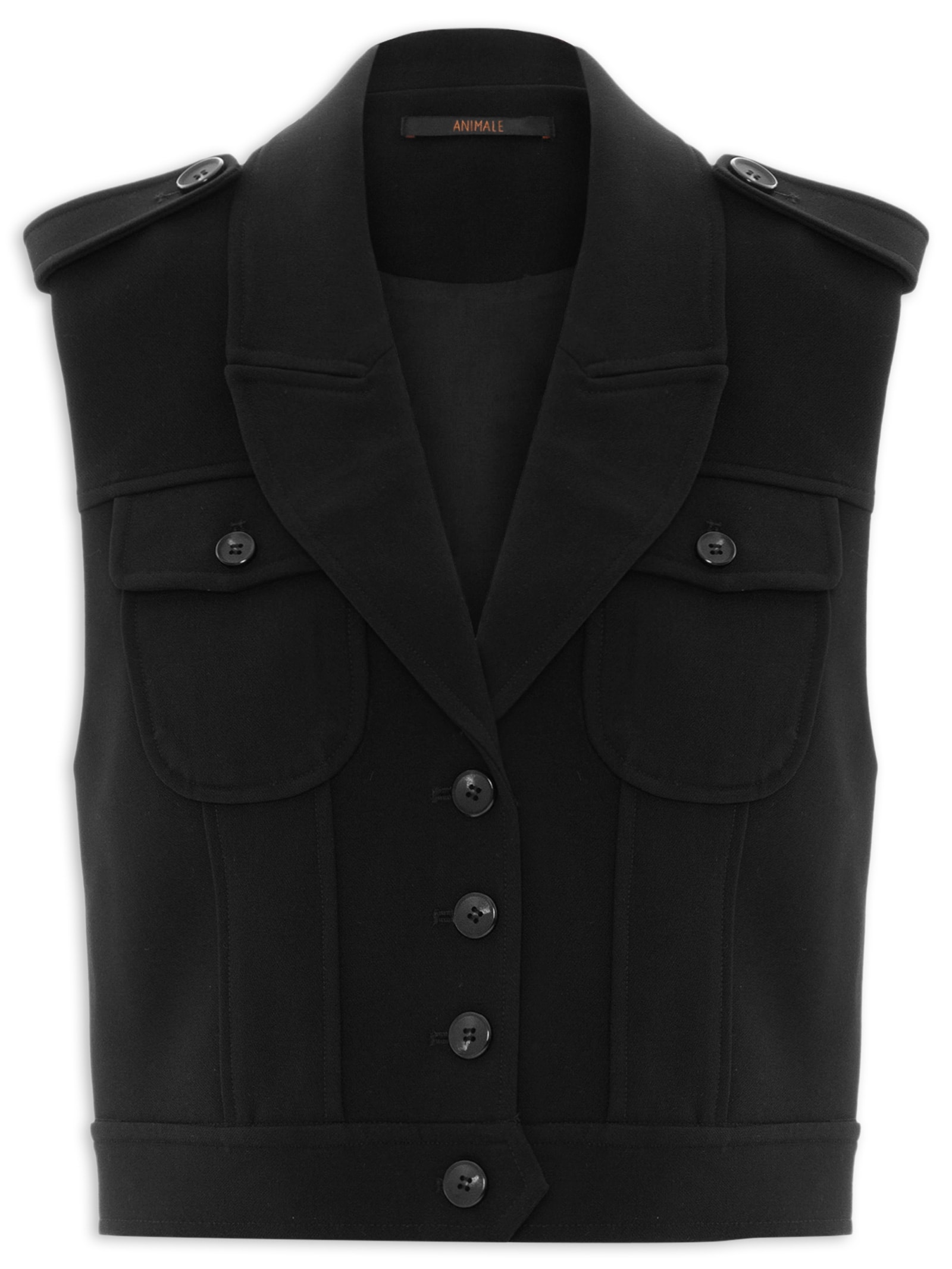 Colete Feminino Cropped Com Bolsos Preto Animale