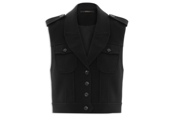 Colete Feminino Cropped Com Bolsos - Preto