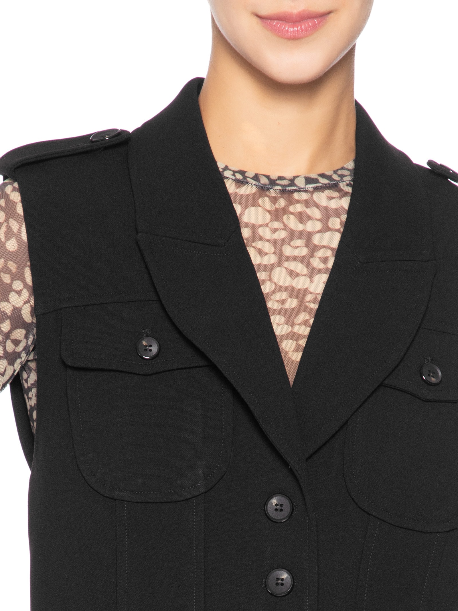 Colete Feminino Cropped Com Bolsos Preto Animale