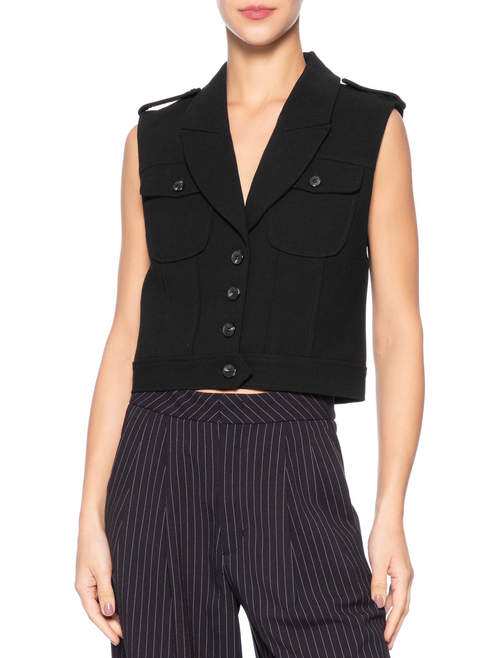 Colete Feminino Cropped Com Bolsos Preto Animale