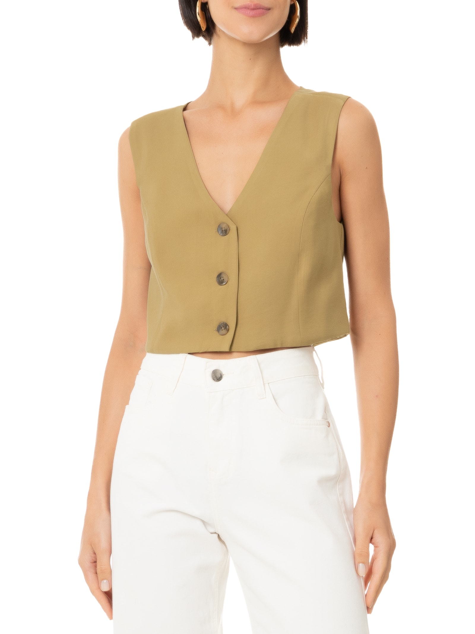 Colete Feminino Cropped Em Viscose Marrom Hering