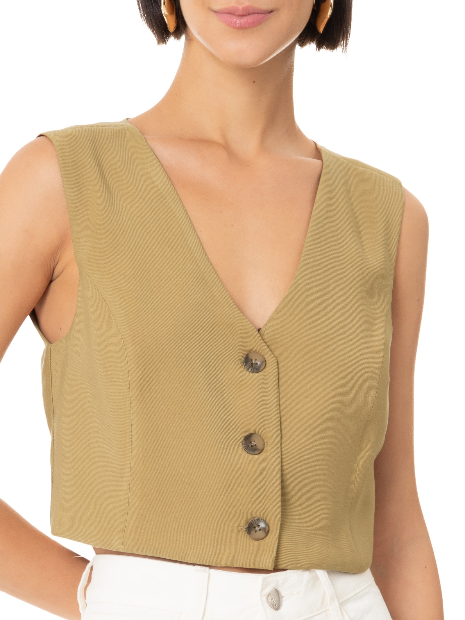 Colete Feminino Cropped Em Viscose Marrom Hering