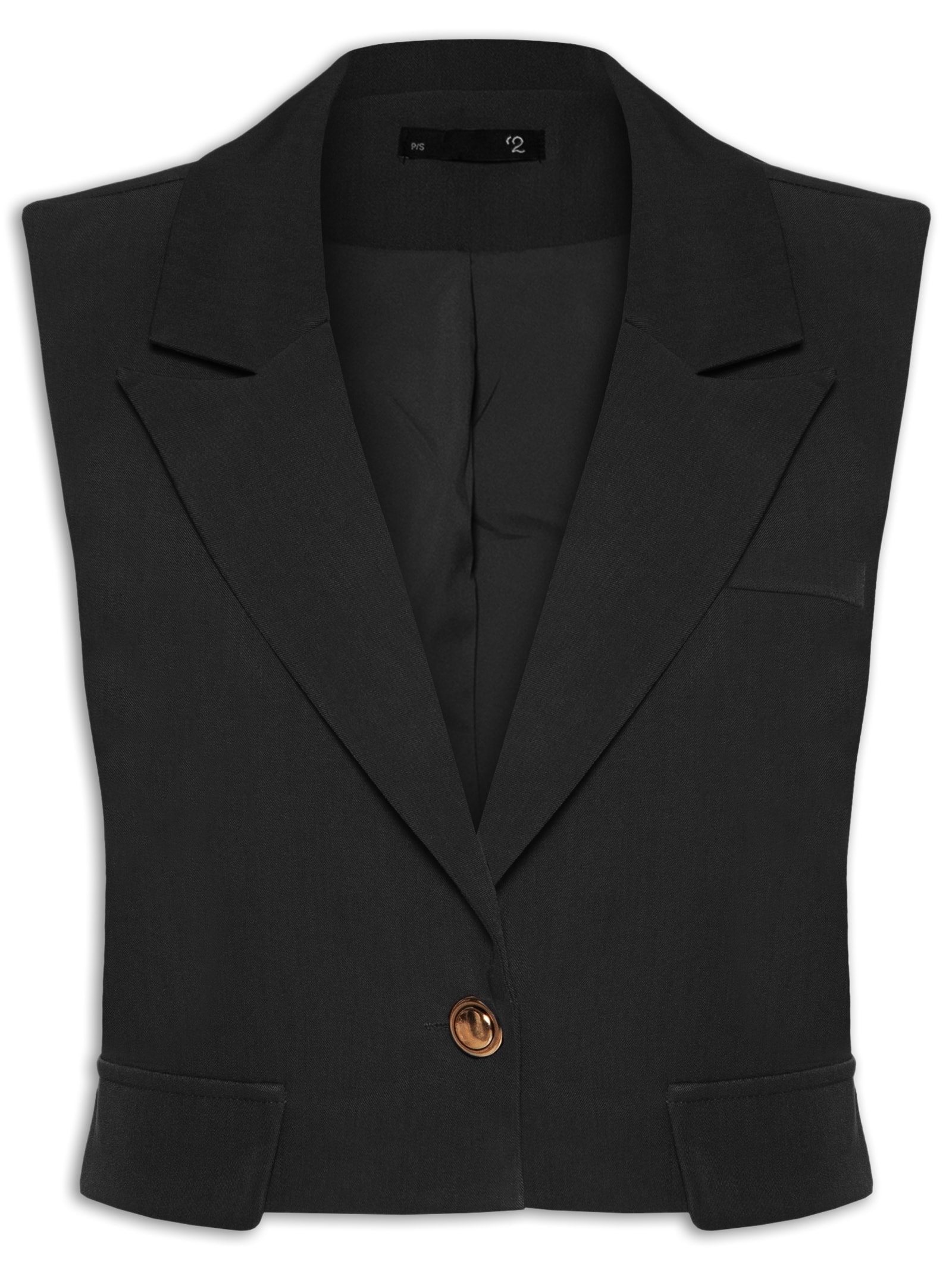 Colete Feminino Curto Em Alfaiataria Preto '2Essential