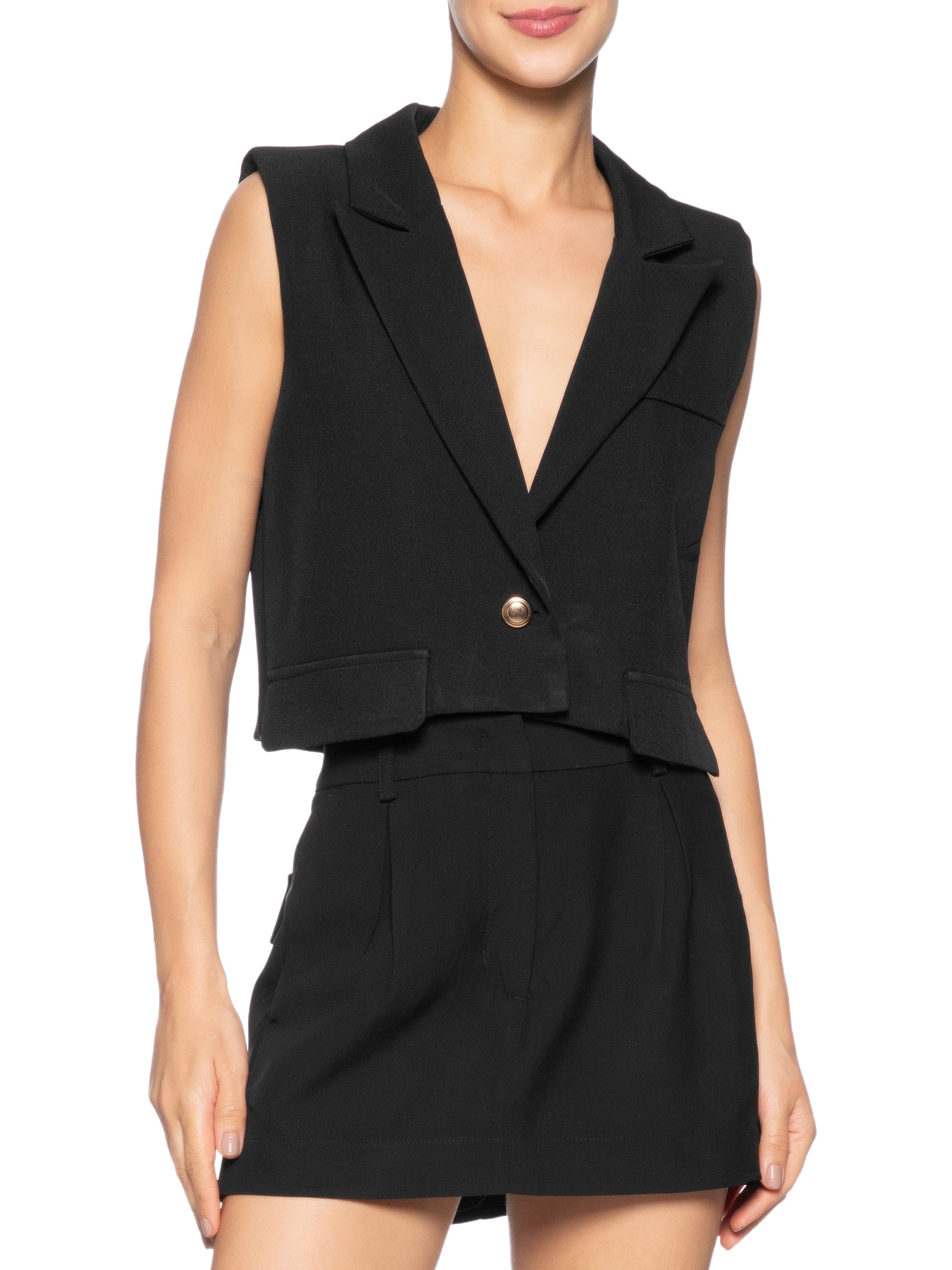 Colete Feminino Curto Em Alfaiataria Preto '2Essential