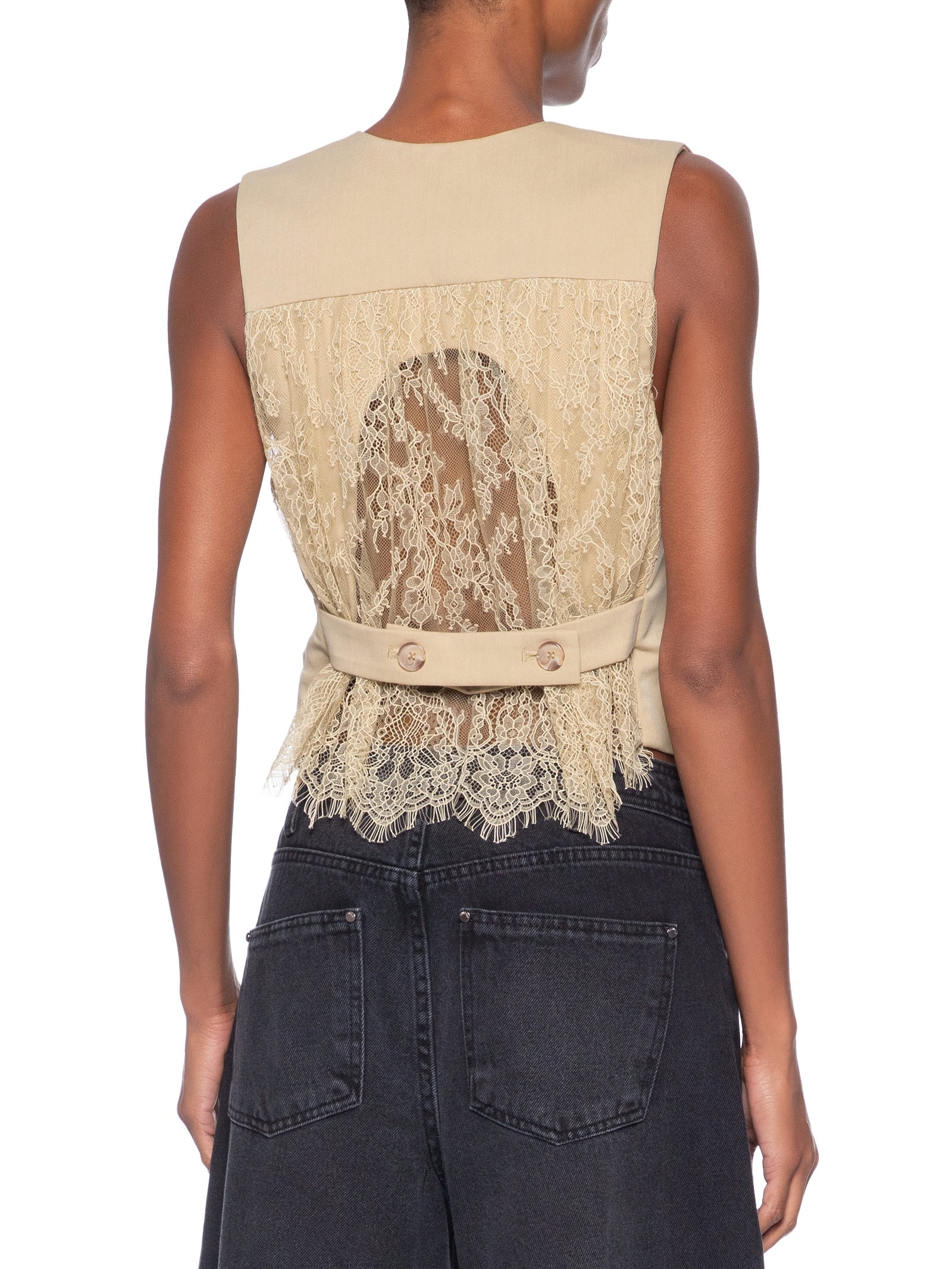 Colete Feminino De Renda Costas Bege Animale