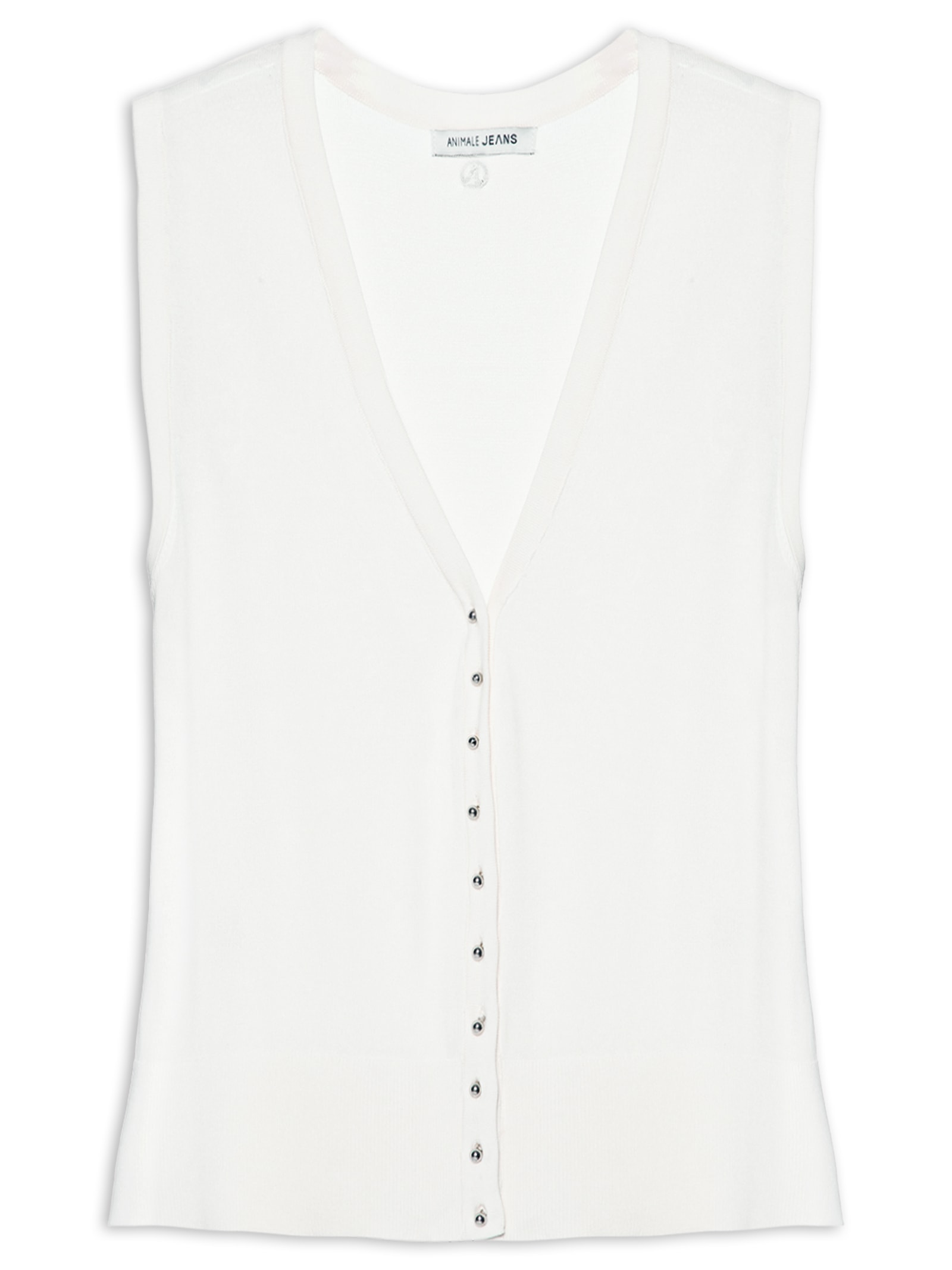 Colete Feminino De Tricot Com Botão De Metal Off White Animale Jeans
