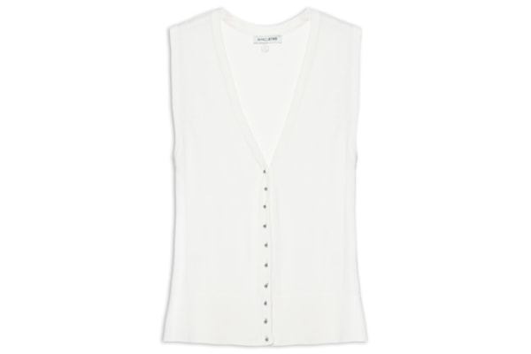 Colete Feminino De Tricot Com Botão De Metal - Off White
