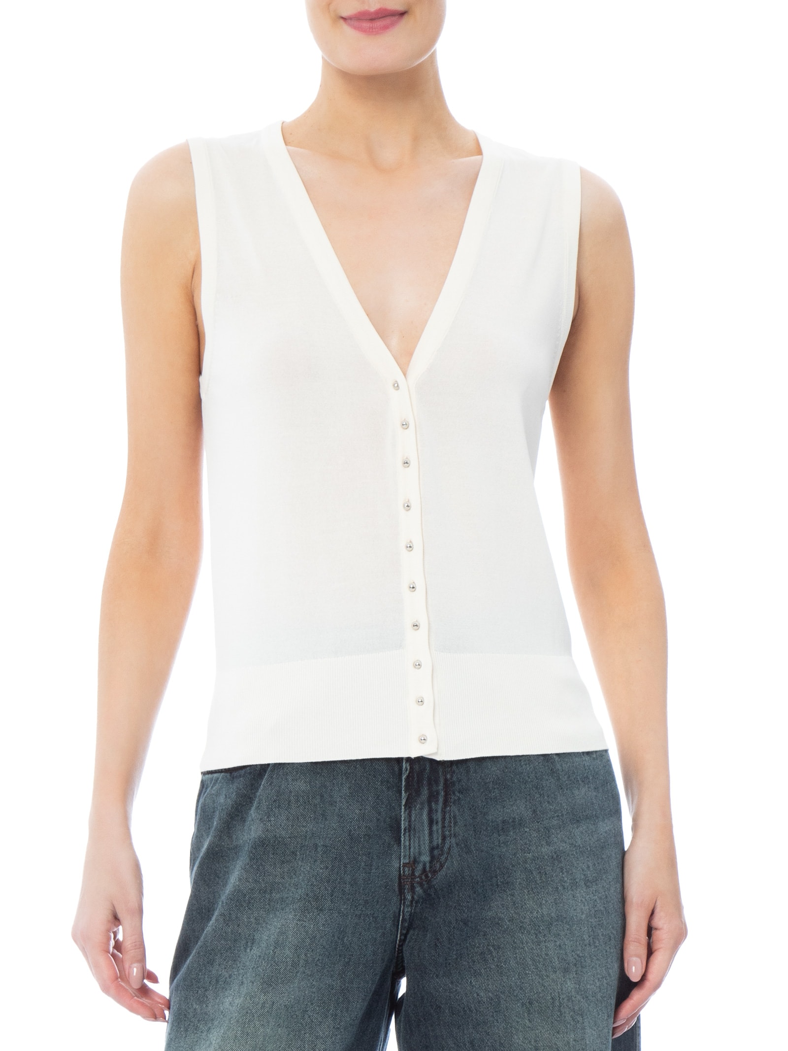 Colete Feminino De Tricot Com Botão De Metal Off White Animale Jeans