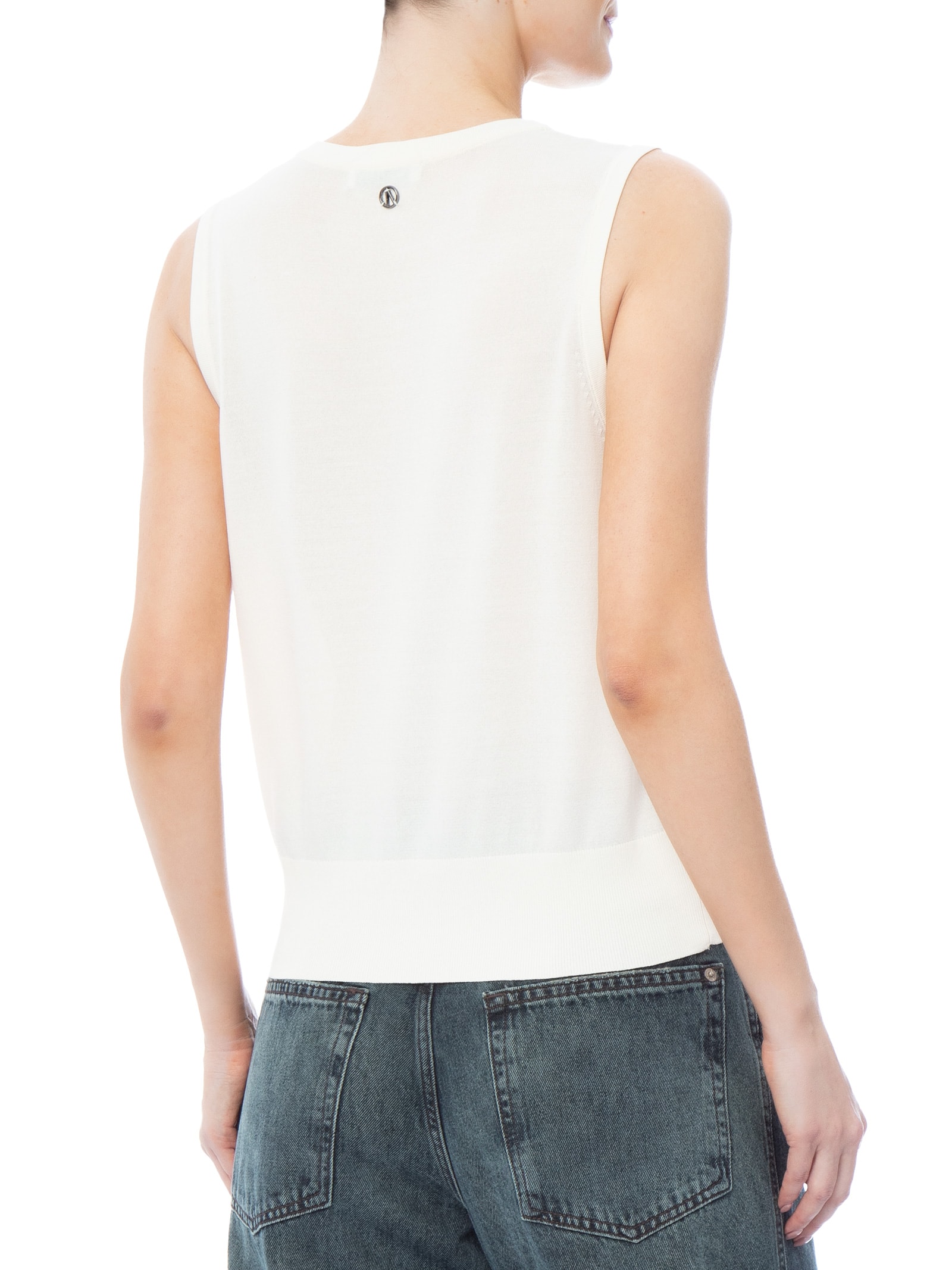 Colete Feminino De Tricot Com Botão De Metal Off White Animale Jeans