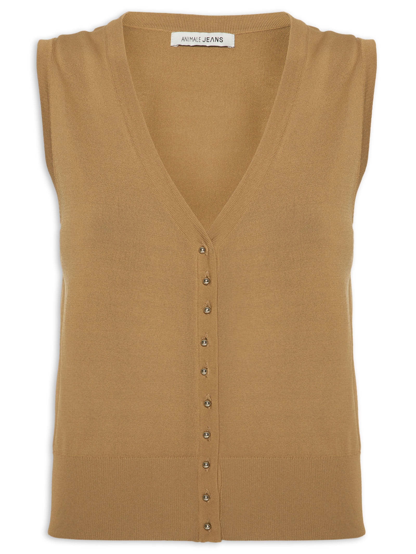 Colete Feminino de Tricot Com Botão de Metal – Marrom Animale Jeans