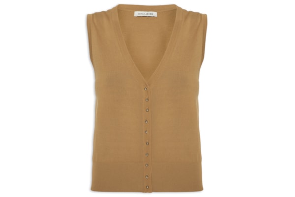 Colete Feminino de Tricot Com Botão de Metal – Marrom