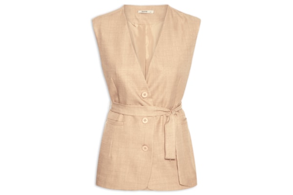 Colete Feminino Decote V Com Faixa - Bege