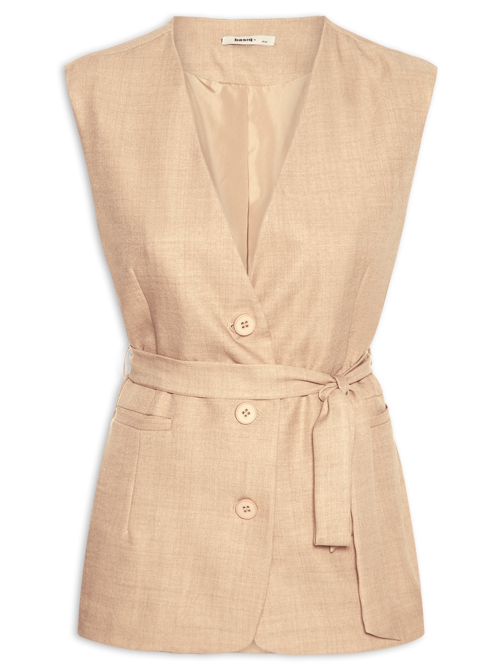 Colete Feminino Decote V Com Faixa Bege Basiq