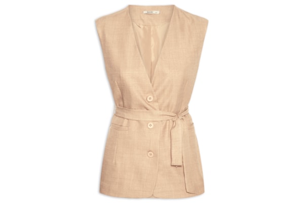 Colete Feminino Decote V Com Faixa - Bege