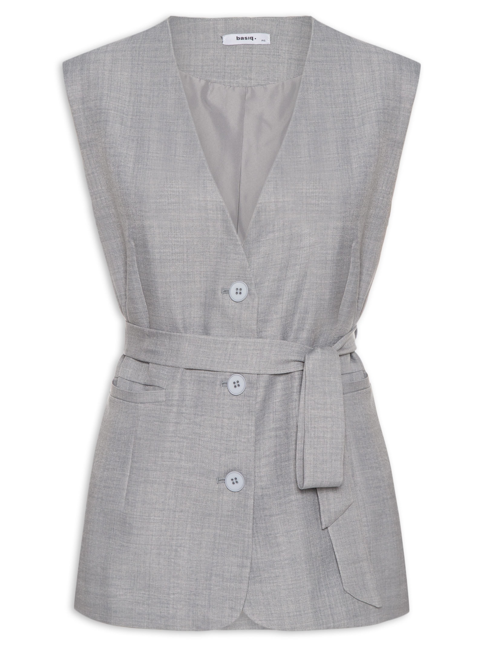 Colete Feminino Decote V Com Faixa Cinza Basiq