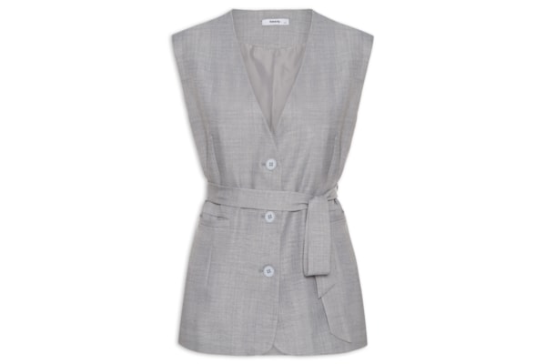 Colete Feminino Decote V Com Faixa - Cinza