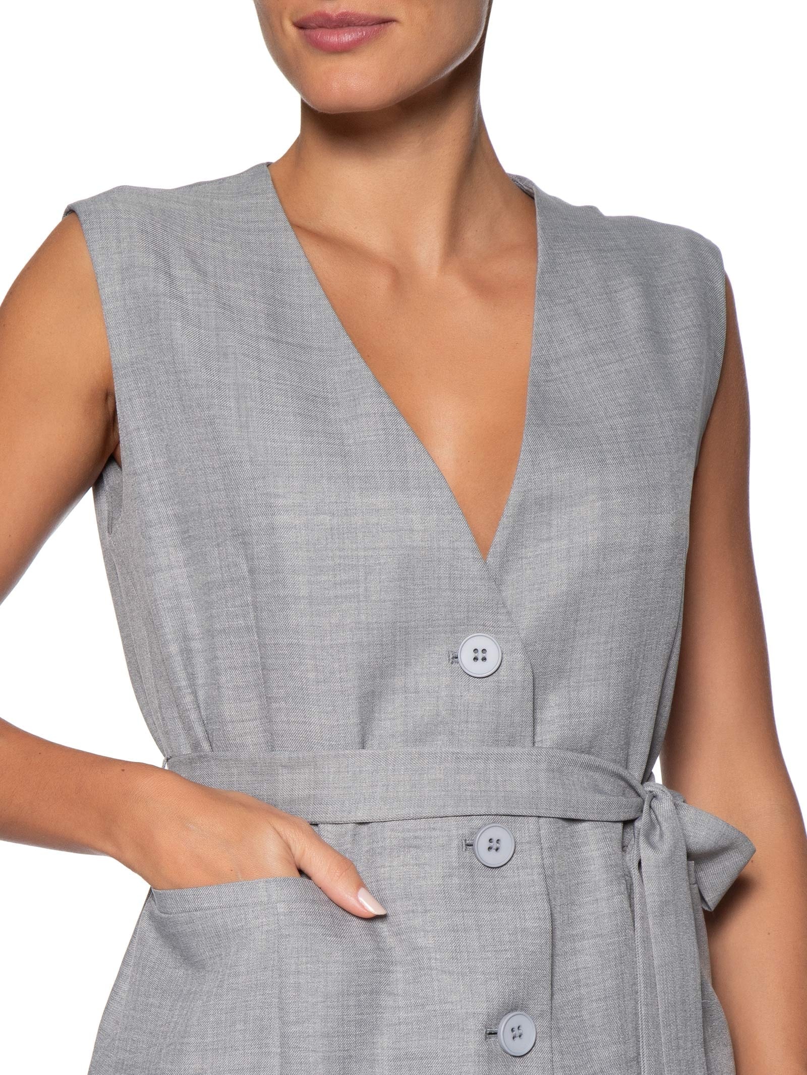 Colete Feminino Decote V Com Faixa Cinza Basiq