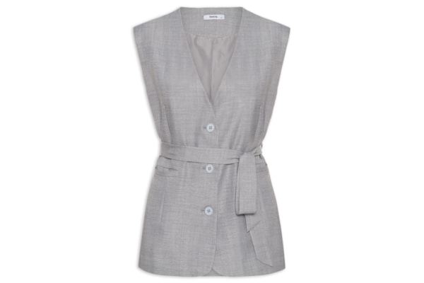 Colete Feminino Decote V Com Faixa - Cinza