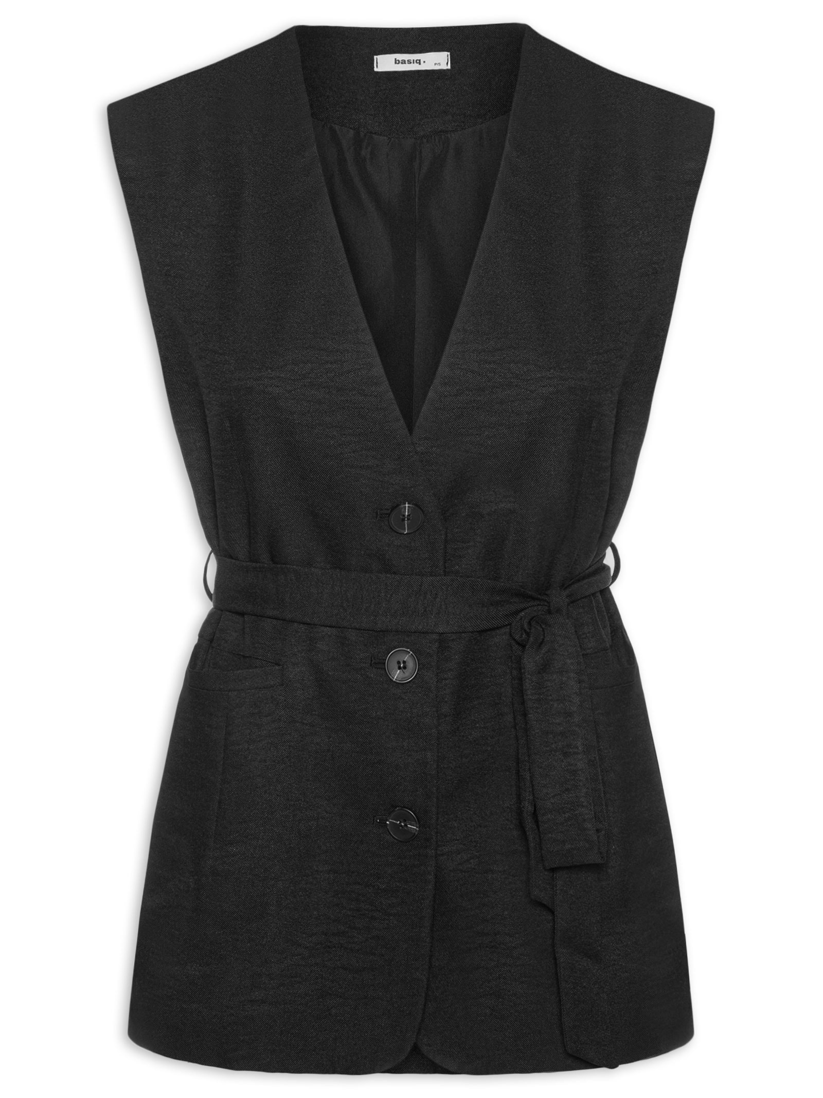 Colete Feminino Decote V Com Faixa Preto Basiq